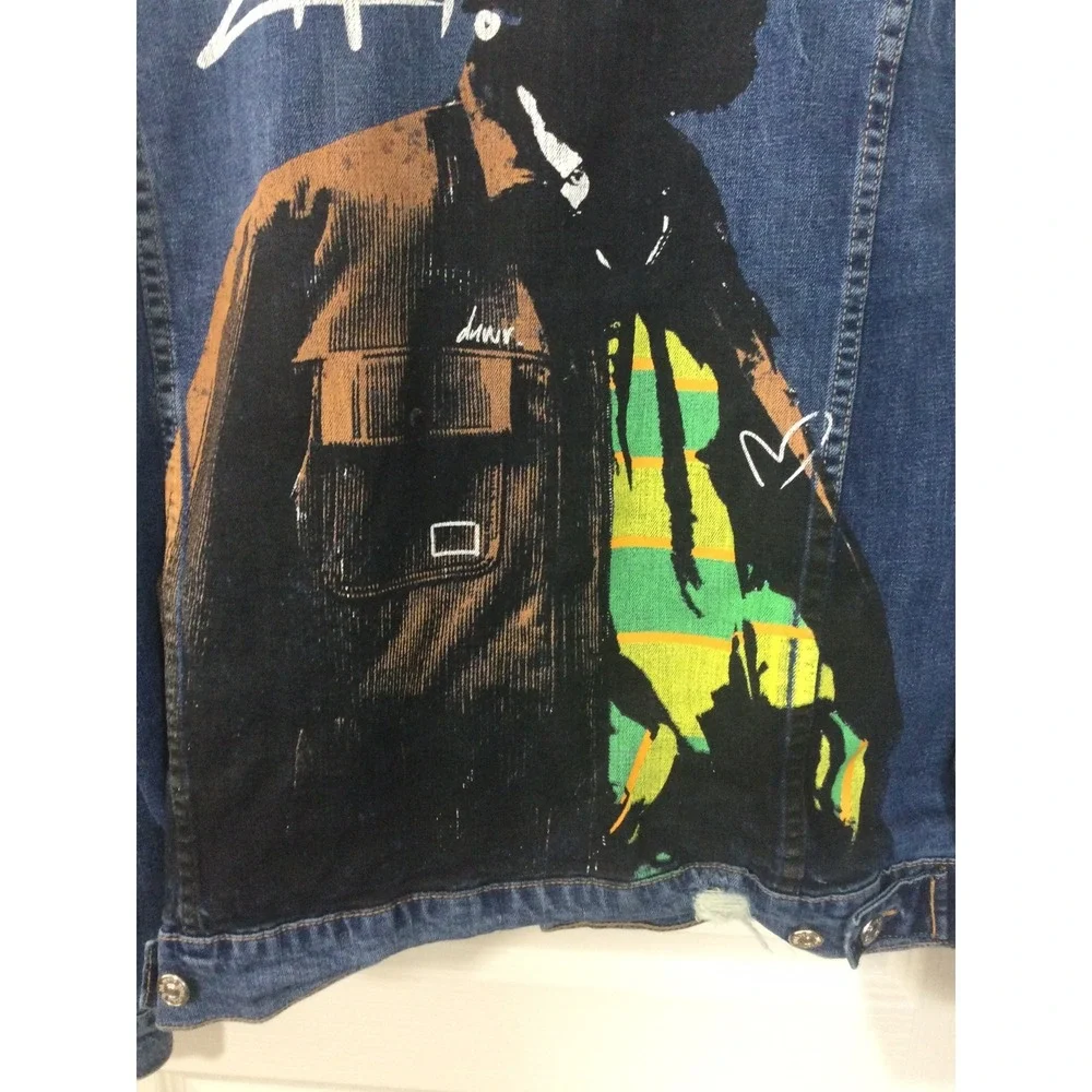 Zara Denim Jacket Mens M Trucker Bomber‎ Celebrate Your Friendships Distressed